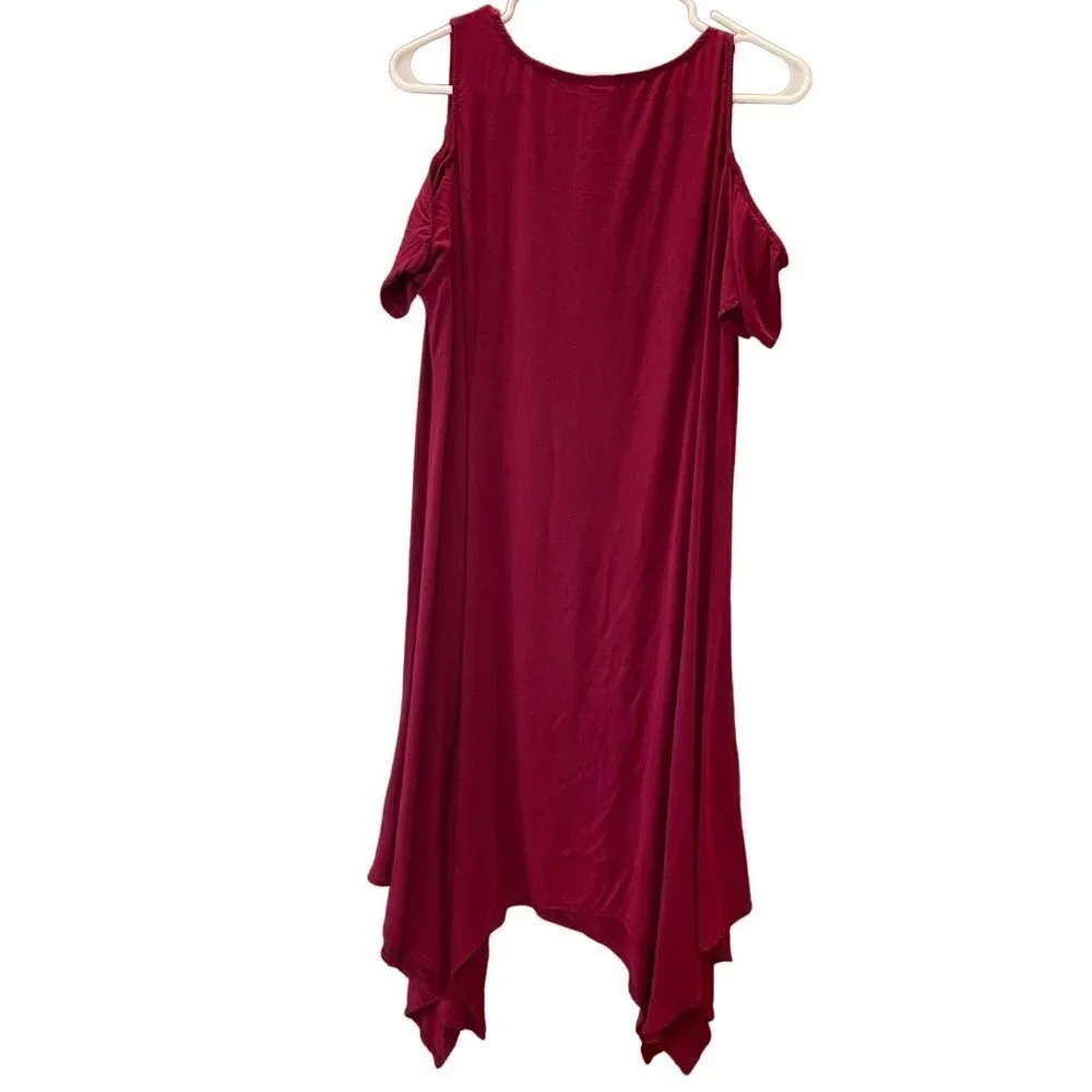 TORRID Women's Mid Dress Size 1, Burgundy, Cold Shoulder/short sleeve, handkerch - Picture 3 of 7